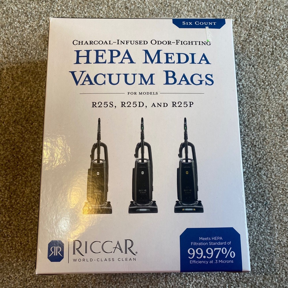Riccar HEPA Media Vacuum Bags R25 Charcoal Infused 6 Count Odor Fighting